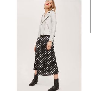 Topshop stone white quilted faux leather moto zip up jacket 10